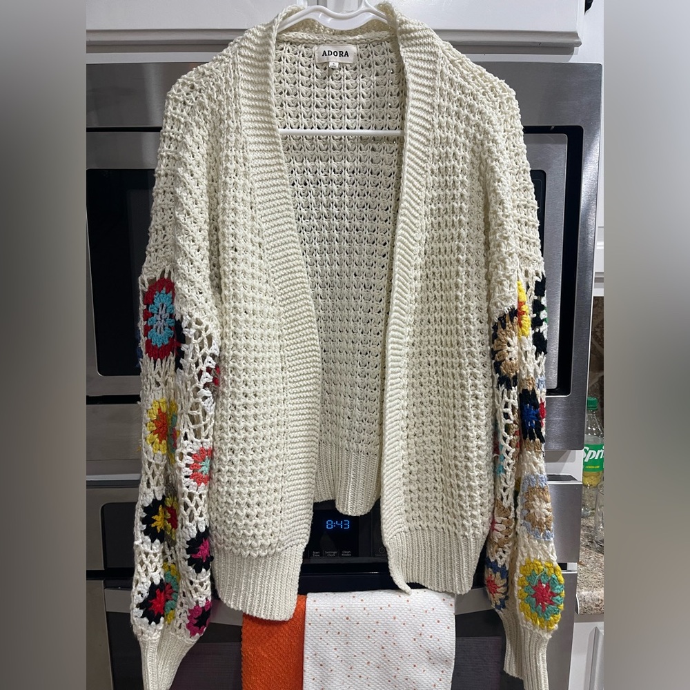 Adora Women's Cream Crochet Sweater with Multicolor Accents